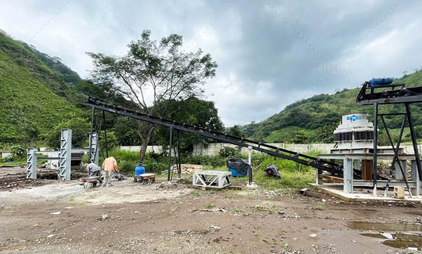 concrete crusher machine working on-site